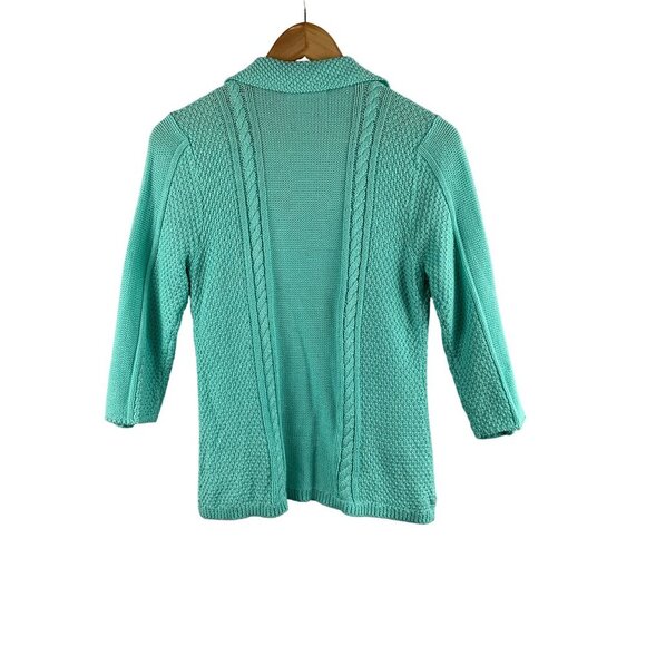 Heather B Womens Small Aqua Cable Knit Cardigan Sweater - Picture 2 of 5